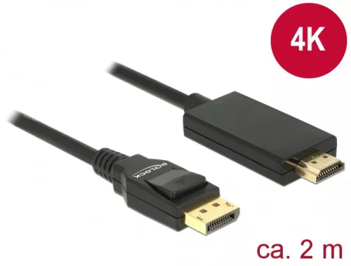 Delock Kábel Displayport 1.2 dugó > High Speed HDMI-A dugó passzív 4K 2 m fekete (DL-85317)