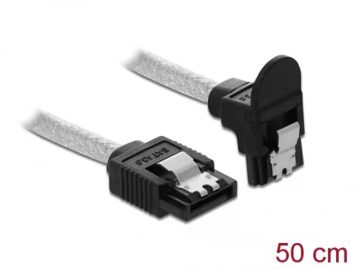 Delock SATA 6 Gb/s kábel egyenes - lefelé 90fok 50 cm áttetsző (DL-85346)