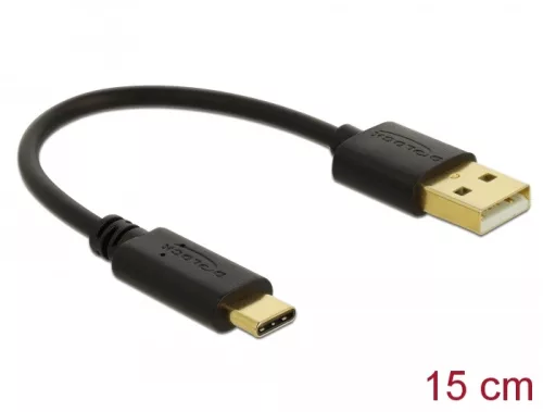 Delock Töltő kábel USB A-típusú - USB Type-C  csatlakozó végekkel 15 cm (DL-85354)