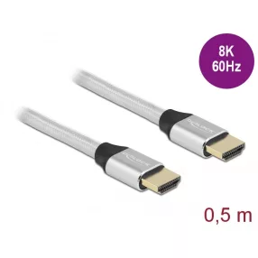   Delock Ultra nagy sebességű HDMI kábel 48 Gbps 8K 60 Hz ezüst 0,5 m tanúsítvánnyal (DL-85365)