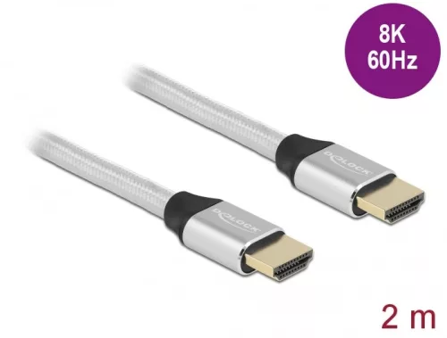 Delock Ultra nagy sebességű HDMI kábel 48 Gbps 8K 60 Hz ezüst 2 m tanúsítvánnyal (DL-85367)
