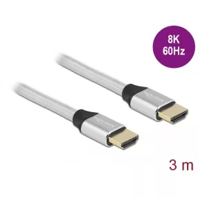   Delock Ultra nagy sebességű HDMI kábel 48 Gbps 8K 60 Hz ezüst 3 m tanúsítvánnyal (DL-85368)