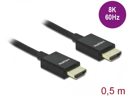 Delock Nagysebességű HDMI -kábel koax 48 Gbps 8K 60 Hz, fekete 0,5 m (DL-85383)