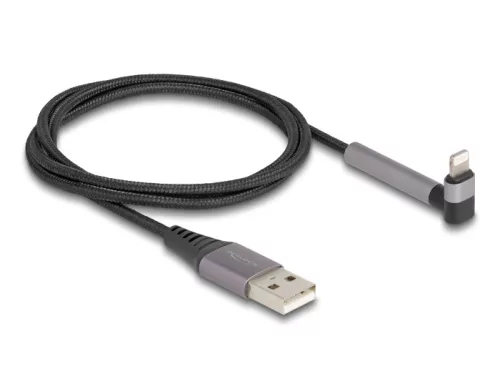 Delock Adat és töltő kábel A-típusú USB - Lightning  iPhone , iPad , iPod  eszközökhöz hajlított álló funkcióval, fekete és 1,5 m hosszú, Mfi (DL-85404)
