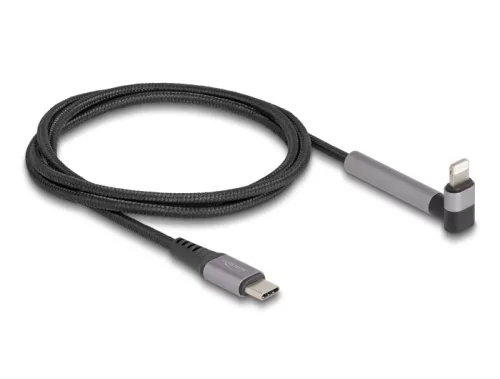 Delock Adat és töltő kábel USB Type-C  - Lightning  iPhone , iPad , iPod  eszközökhöz hajlított álló funkcióval, fekete és 1,5 m hosszú, Mfi (DL-85405)
