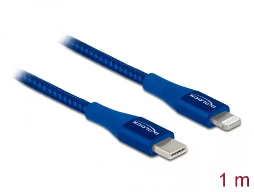 Delock Adat- és töltőkábel USB Type-C - Lightning iPhone, iPad és iPod készülékhez kék 1 m MFi (DL-85416)