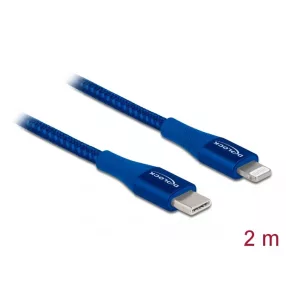   Delock Adat- és töltőkábel USB Type-C  - Lightning  iPhone , iPad  és iPod  készülékhez kék 2 m MFi (DL-85417)