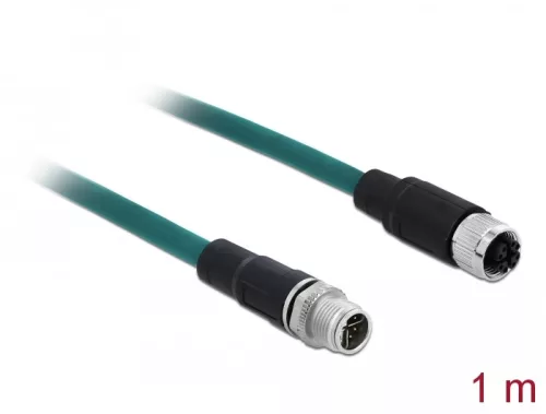 Delock Hálózati kábel M12 8 tűs X-kódú apa - anya TPU 1 m hosszú (DL-85421)