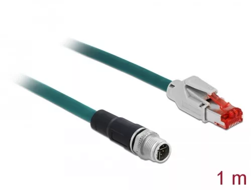 Delock Hálózati kábel M12 8 tűs X-kódú RJ45 csatlakozóhoz PVC borítás 1 m hosszú (DL-85425)
