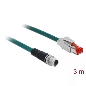  Delock Hálózati kábel M12 8 tűs X-kódú RJ45 csatlakozóhoz PVC borítás 3 m hosszú (DL-85427)