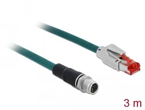 Delock Hálózati kábel M12 8 tűs X-kódú RJ45 csatlakozóhoz PVC borítás 3 m hosszú (DL-85427)