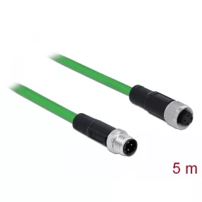   Delock Hálózati kábel M12 4 tűs D-kódú apa - anya TPU 5 m hosszú (DL-85436)