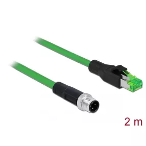  Delock Hálózati kábel M12 4 tűs D-kódú RJ45 csatlakozóhoz PVC borítás 2 m hosszú (DL-85438)