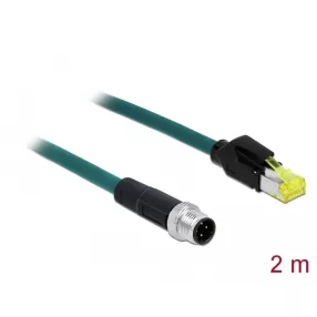   Delock Hálózati kábel M12 4 tűs D-kódú RJ45 Hirose csatlakozóhoz TPU borítás 2 m hosszú (DL-85442)
