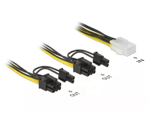 Delock PCI Express tápkábel 6 tűs hüvely > 2 x 8 tűs dugó 15 cm (DL-85452)