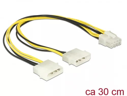 Delock Tápkábelt 2 x 4 tűs Molex apa csatlakozó > 8 érintkezős EPS dugó 30 cm (DL-85453)