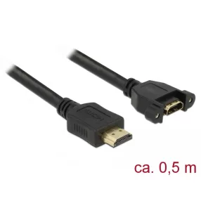   Delock Kábel, HDMI-A dugó > HDMI-A hüvely, panelrögzítés, 4K 30 Hz 0,5 m (DL-85463)