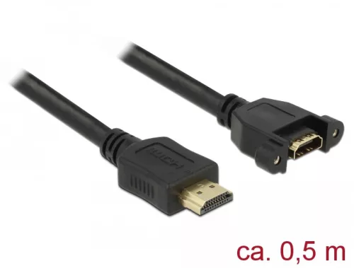 Delock Kábel, HDMI-A dugó > HDMI-A hüvely, panelrögzítés, 4K 30 Hz 0,5 m (DL-85463)