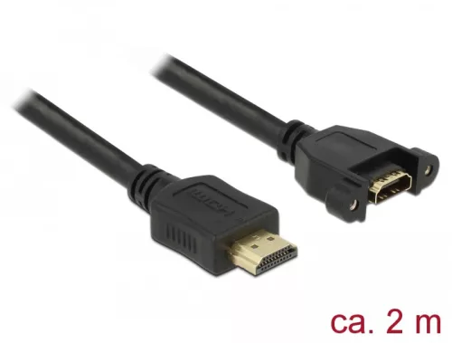 Delock Kábel, HDMI-A dugó > HDMI-A hüvely, panelrögzítés, 4K 30 Hz 2 m (DL-85464)