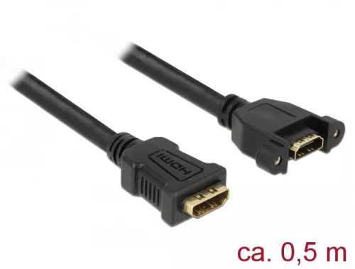Delock Kábel, HDMI-A hüvely > HDMI-A hüvely, panelrögzítés, 4K 30 Hz 0,5 m (DL-85465)