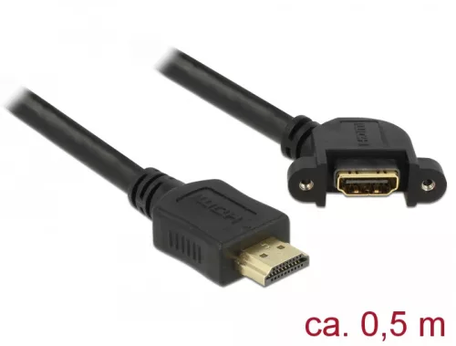Delock Kábel HDMI-A dugó > HDMI-A hüvely, panelrögzítés, 110 fokban ívelt, 4K 30 Hz 0,5 m (DL-85467)