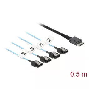   Delock Kábel OCuLink SFF-8611 > 4 x 7 tűs SATA 0,5 m fém (DL-85468)