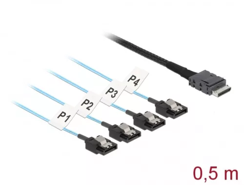 Delock Kábel OCuLink SFF-8611 > 4 x 7 tűs SATA 0,5 m fém (DL-85468)