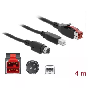  Delock PoweredUSB kábel apa 24 V > B-típusú USB apa + Hosiden Mini-DIN 3 tűs apa 4 m, POS nyomtatókh (DL-85490)