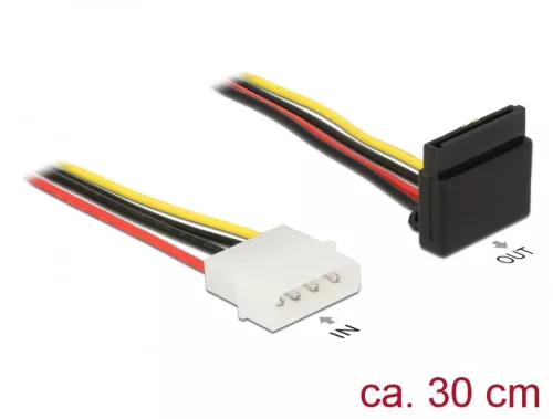 Delock 15 tűs SATA tápkábel anya > 4 tűs fém Molex apa 30 cm (DL-85513)