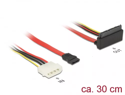 Delock SATA-kábel, 6 Gb/s, 7 tűs csatlakozóhüvely + 4 tűs Molex-csatlakozódugó > 22 tűs SATA-csatlak (DL-85514)