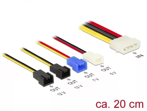 Delock Tápkábel 4 tűs apa Molex csatlakozó > 4 x 2 tűs ventilátor csatlakozó (12 V / 7 V / 5 V) 20 c (DL-85516)
