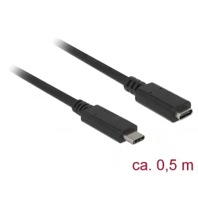   Delock Bovítokábel SuperSpeed USB (USB 3.1 Gen 1) USB Type-C dugó > hüvely, 3 A, 0,5 m, fekete (DL-85532)