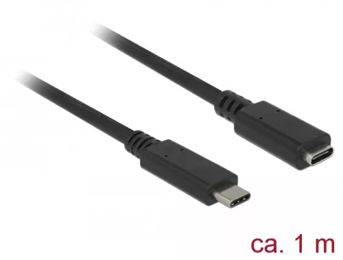 Delock Bovítokábel SuperSpeed USB (USB 3.1 Gen 1) USB Type-C dugó > hüvely, 3 A, 1,0 m, fekete (DL-85533)