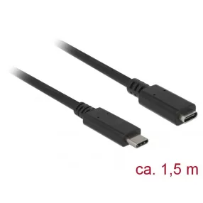   Delock Bovítokábel SuperSpeed USB (USB 3.1 Gen 1) USB Type-C  dugó > hüvely, 3 A, 1,5 m, fekete (DL-85534)