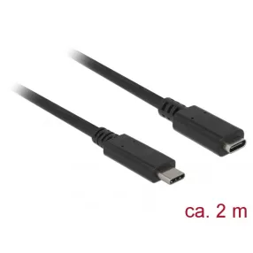   Delock Bovítokábel SuperSpeed USB (USB 3.1 Gen 1) USB Type-C dugó > hüvely, 3 A, 2,0 m, fekete (DL-85542)