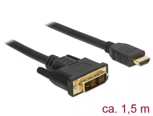 Delock Kábel DVI 18+1 csatlakozódugóval > HDMI-A csatlakozódugóval, 1,5 m, fekete (DL-85583)