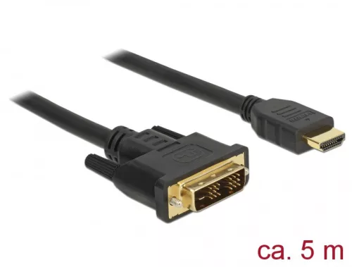 Delock Kábel DVI 18+1 csatlakozódugóval > HDMI-A csatlakozódugóval, 5 m, fekete (DL-85586)