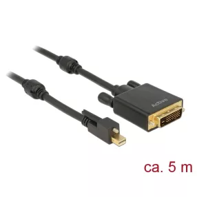   Delock Kábel mini Displayport 1.2-dugós csatlakozó csavarral > DVI-csatlakozódugó 4K 30 Hz aktív 5 m (DL-85637)