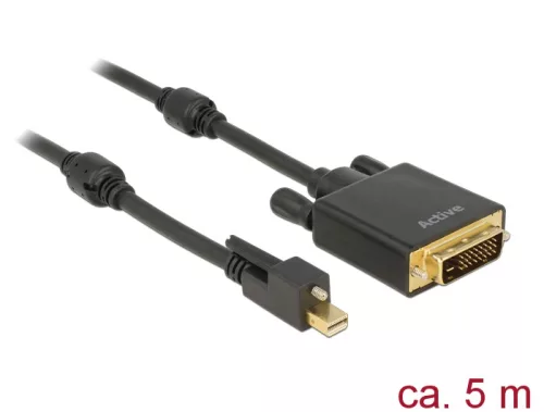Delock Kábel mini Displayport 1.2-dugós csatlakozó csavarral > DVI-csatlakozódugó 4K 30 Hz aktív 5 m (DL-85637)