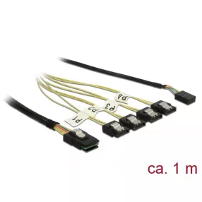   Delock Kábel Mini SAS SFF-8087 > 4 x 7 tűs SATA + oldalsáv, 1 m fém (DL-85682)