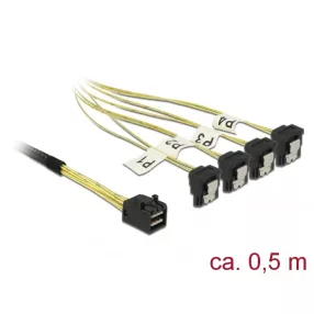   Delock Kábel Mini SAS HD SFF-8643 > 4 x SATA 7 Pin, ívelt, 0,5 m (DL-85684)
