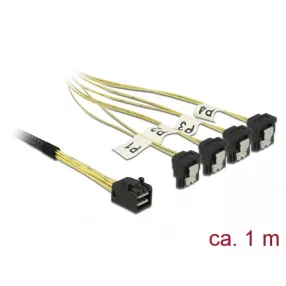   Delock Kábel Mini SAS HD SFF-8643 >4 x SATA 7 érintkezős hüvely 90 fokban ívelt 1 m (DL-85685)