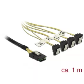   Delock Kábel Mini SAS SFF-8087 >4 x SATA 7 érintkezős hüvely 90 fokban ívelt 1 m (DL-85687)