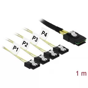  Delock Kábel Mini SAS SFF-8087 > 4 x 7 tűs SATA 1 m fém (DL-85731)