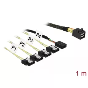   Delock Kabel Mini SAS HD SFF-8643 > 4 x SATA 7 Pin + Sideband 1 m Metall (DL-85732)