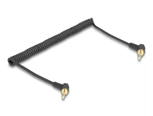 Delock Tekercselt kábel 3,5 mm 3 tűs sztereo jack apa   sztereo jack apa hajlított csavaros adapterrel 6,35 mm-hez. 75 cm (DL-85777)