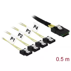   Delock Kábel Mini SAS SFF-8087 > 4 x 7 tűs SATA 0,5 m fém (DL-85800)