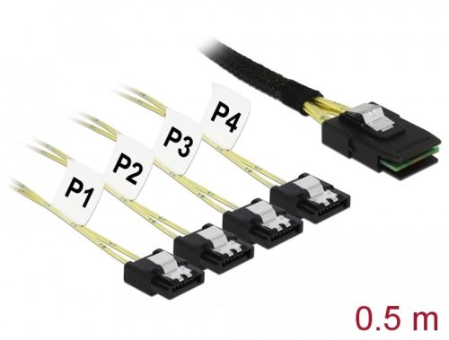 Delock Kábel Mini SAS SFF-8087 > 4 x 7 tűs SATA 0,5 m fém