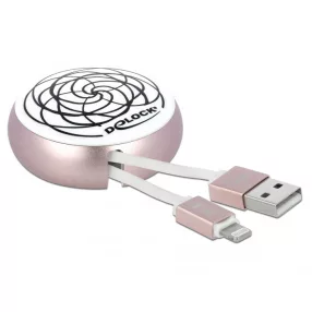  Delock USB 2.0 behúzható kábel A-típusú   Lightning  8 tűs, fehér / halvány rózsaszín (DL-85817)