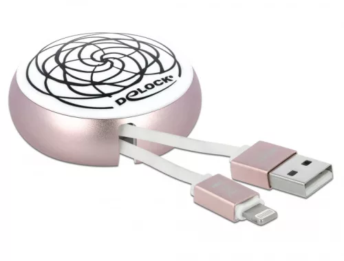 Delock USB 2.0 behúzható kábel A-típusú   Lightning  8 tűs, fehér / halvány rózsaszín (DL-85817)